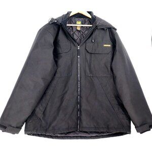 CAT Mens Black Hooded Jacket 2XL Polyester Quilted Insulation Winter